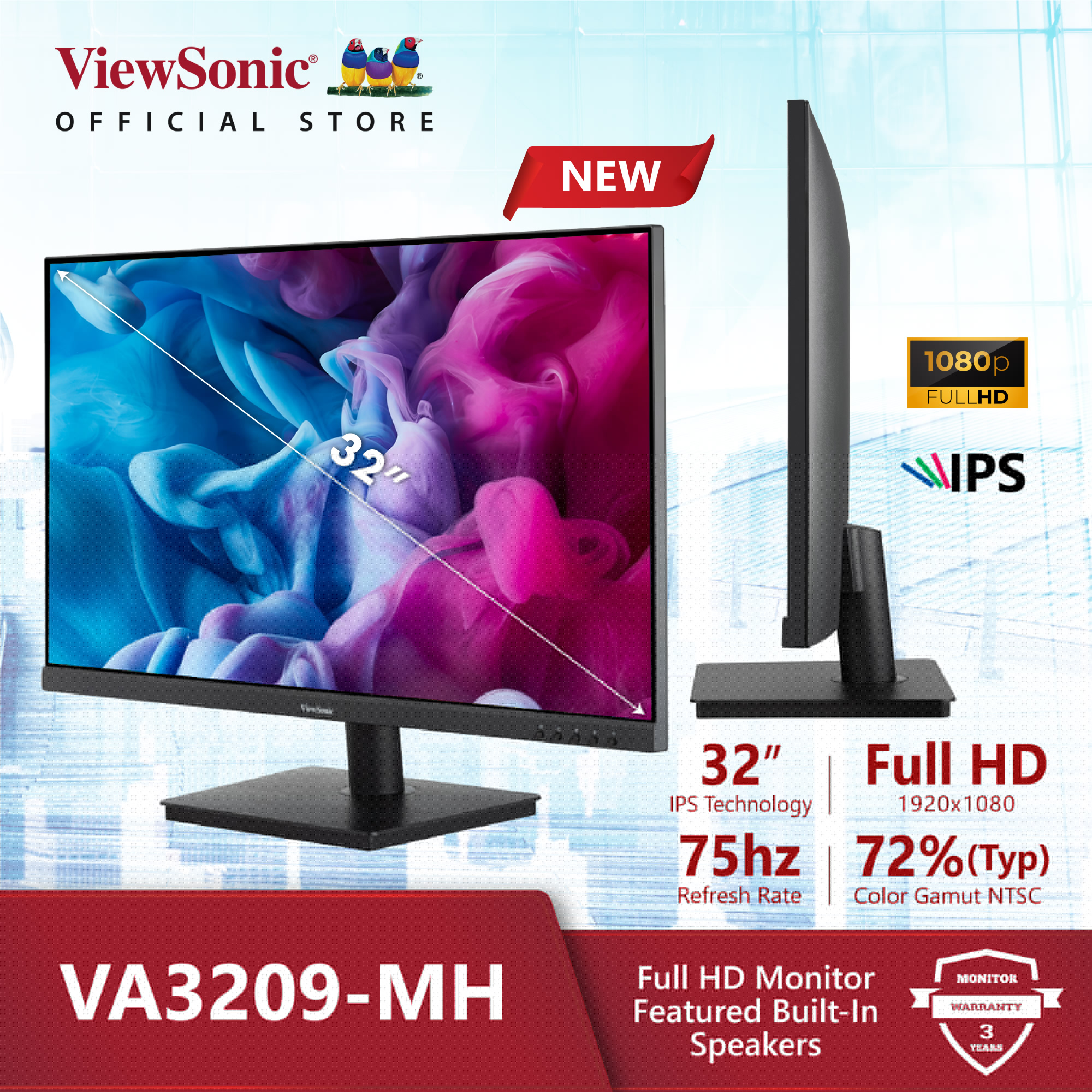 ViewSonic VA3209-MH 32" / FHD / IPS / 75Hz / 4ms with Built-In Speakers (จอมอนิเตอร์) As the Pictur