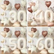 10pcs 32-Inch Cream Color Number 30/40/50/60 Balloon, Beige Brown Heart Shaped Balloon, Suitable For