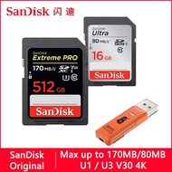SanDisk Extreme Pro/ultra การ์ด SD 128GB,ความจุ64GB 32GB 512GB 256G 16GB 128หน่วยความจำแบบแฟลชจิกะไบต์ U1/U3 4K การ์ด V30 SDXC SDHC