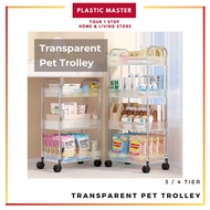 3/4 Tier Transparent Multipurpose Storage Trolley Rack Transparent Acrylic Movable Rack Trolley