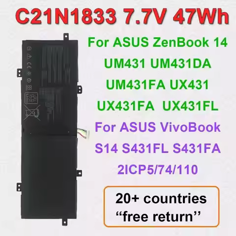 Laptop Battery For ASUS C21N1833 ZenBook 14 UM431 UM431DA UM431FA UX431 UX431FA UX431FB UX431FL UX43