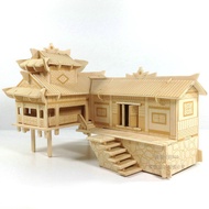 3D Puzzle Model Wooden House Building 3D Wooden Artificial Building Model Handcraft Wood House DIY E