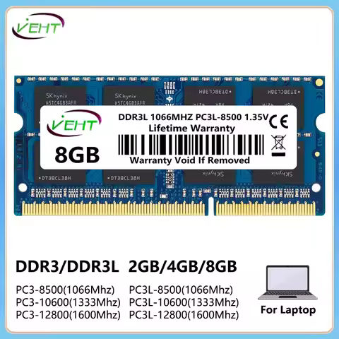 DDR3 DDR3L 2GB 4GB 8GB Laptop Memory Ram PC3 1.5V 8500 10600 12800 PC3L 1.35V 1066 1333 1600Mhz 204P