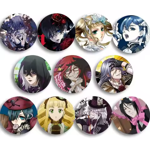 Japanese Anime Black Butler Badge Creative Tinplate Round Brooches Soft Lapel Pins Hat Clothes Decor