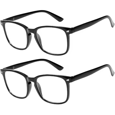2 Pairs Set of Fashionable Transparent Lens Glasses Unisex Computer Glasses for Daily Use