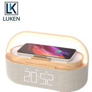 LUKEN Bluetooth Speaker Digital Alarm Clock with Wireless Charger FM Clock Radio Night Light Dual Wireless Speakers Home Bedside