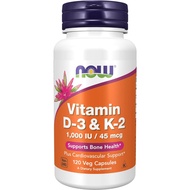 Now Foods Vitamin D-3 & K-2  1,000 IU/45 mcg 120Veg Capsules