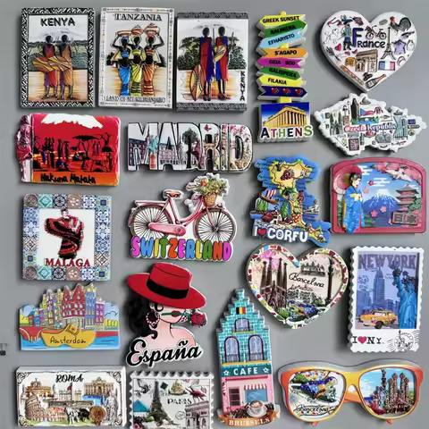 Fridge Magnet Tanzania Kenya Spain Malaga Athens Paris Japan Brussels Switzerland New York Amsterdam