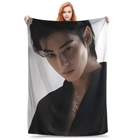 KPOP Cha EunWoo Blankets Flannel Decoration Multifunction Super Warm Throw Blanket for Bedding Offic