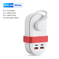 ORICO ปลั๊กไฟแบบพกพา7-In-1มี4พอร์ต USB 3ช่องเสียบสาย Steker Pipih แบบพกพาขนาดเล็ก135ซม. สายไฟต่อ GaN