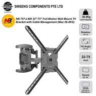 NB 757-L400 32'' - 75'' Full Motion Wall Mount TV Bracket with Cable Management Monitor Bracket