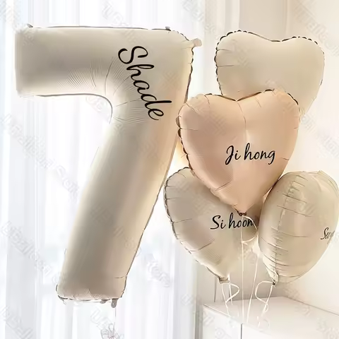 Custom Birthday Number Balloon Large Brown Caramel Cream Beige Number Heart Custom Name Balloon for