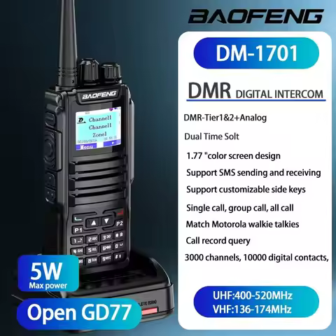 Baofeng Dm 1701 Digital Walkie Talkie Long Range Dual Mode DMR Analog Open Gd77 Dual Time slot Tier 
