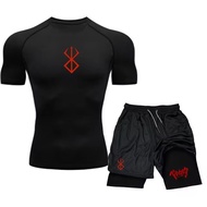 Men's Tight Sportswear Fitness Short-Sleeved T-Shirt Sports Suit Goku 2-Piece Training Jogging Short
