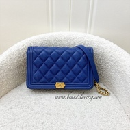 (Pre-loved) Chanel Boy Wallet on Chain WOC in Blue Caviar and AGHW