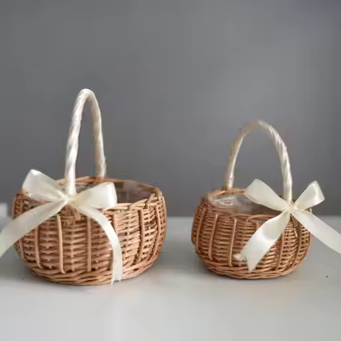 Woven Flower Basket Rattan Storage Basket Flower Girl Hand Basket Handmade Flower Basket For Home We
