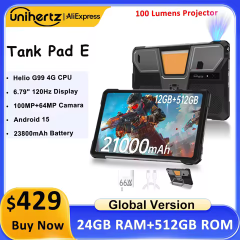 Unihertz 8849 TANK PAD E Rugged Tablet with Projector 21000mAh 120Hz IP68/IP69K 24GB 512GB 66W 10.95