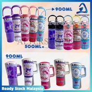 500ml/900ml Sanrio Thermos Bottle Cartoon Tumbler Hot Cold Straw Handle School Travel Melody Kitty