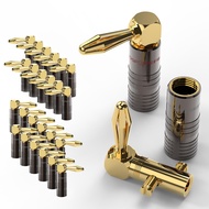 FosPower Right Angle Banana Plugs (12 Pairs / 24 pcs), Closed Screw 24K Gold Plated Banana Speaker P