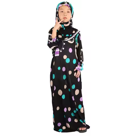 Ramadan Arab Girls Muslim Hijab Hooded Abaya for Kids Dubai Girl Dress Turkish Jilbab Long Islamic D