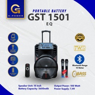 G-POWER Speaker Portable Bluetooth Gst 1501 Eq Double Mic Portable Battery Speaker Bluetooth 15inch