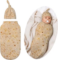 Burrito Swaddle Blanket with Hat, Tortilla Receiving Blanket, Baby Funny Costume for Girls Boys