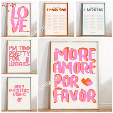 Nordic More Favor Colorful Eclectic Pink Love Girls Quote Wall Art Canvas Painting Poster for Living