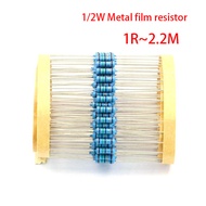 50pcs/lot 1/2W Metal film resistor 1R~2.2M 100R 220R 330R 1K 1.5K 2.2K 3.3K 4.7K 10K 22K 47K 100K 10