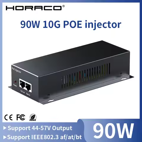 HORACO 90W 10G POE Injector IEEE 802.3af 802.3at 802.3bt 10000Mbps Plug&Play PoE for IP Camera,VoIP 