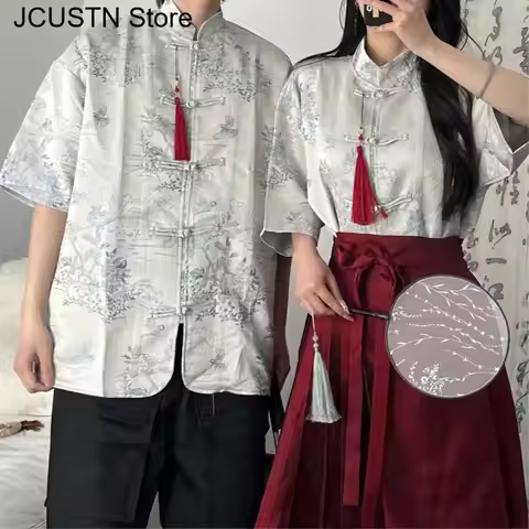 New Chinese Style Jacquard Top Short Sleeve Tang Clothes Women Elegant Horse-Face Skirt Print Hanfu