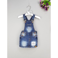 Girl's jean overalls, pockets, dark blue, baby size 3t-10t, ri8. top1trend_00112_XV0006-A1