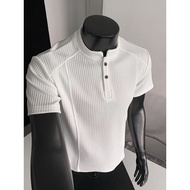 White henley cut short sleeve T shirt for men summer trendy brand loose fit clean fit style with a s