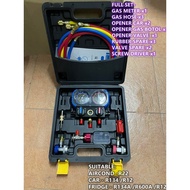 【FULL SET 】 MANIFOLD GAUGE SH-8003 GAS METER UNIVERSAL (AIRCOND / CAR / FRIDGE ) R22,R410a, R32, R12