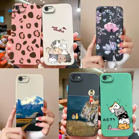 For iPhone 7 8 Plus iPhoneSE Case Cute Cat Phone Cover For iPhone SE iPhone7 7+ iPhone8 8+ Soft Liqu