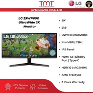 LG 29WP60G UltraWide 2K Monitor | 29" / 21:9 / UWFHD 2560x1080 / 1ms / 75Hz | IPS | HDMI / DP / Type-C | 3-Y Warranty