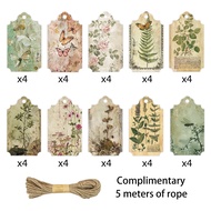 Floral Plant Vintage Tags Blox Fruit Sticker 40pcs Sticker Book DIY Gift Labels With Hemp Rope