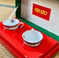 KENZO日本製絕版精品瓷器對杯盤（藍色碎花紋+酒紅碎花紋）