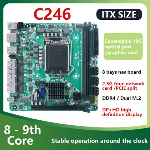 C246 ITX NAS Motherboard Support 8th/9th Core CPU i3-9100 8 SATA 3.0 4*I226 2.5G 2*M.2 NVME 2*DDR4 P