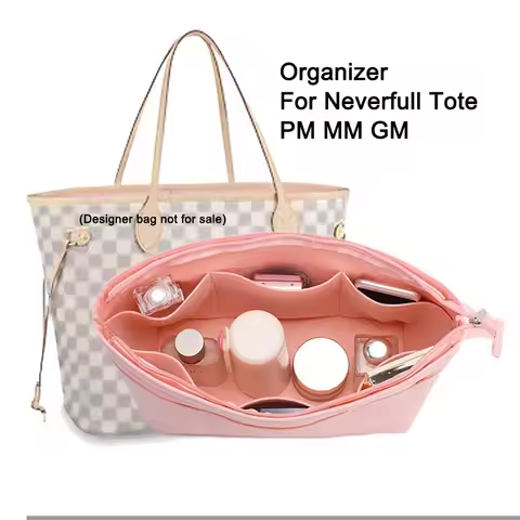 Purse Organizer Insert Bag Tote Shaper 12 Pockets Top Zipper Fit For Neverfull Shopping Bag PM MM GM