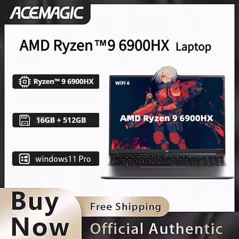 ACEMAGIC AMD Ryzen 9 6900HX Gaming Laptop 16GB LPDDR5 6400MHz 512GB NVMe SSD 16 Inch FHD IPS High Re