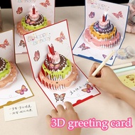 3D Birthday Cake Card Folding Card Birthday Party Gifts LED Card Envelope 3D Blessing Card Birthday 