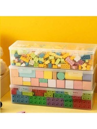 1入組積木分類盒，小顆粒拼圖玩具組織者，雙層透明收納盒