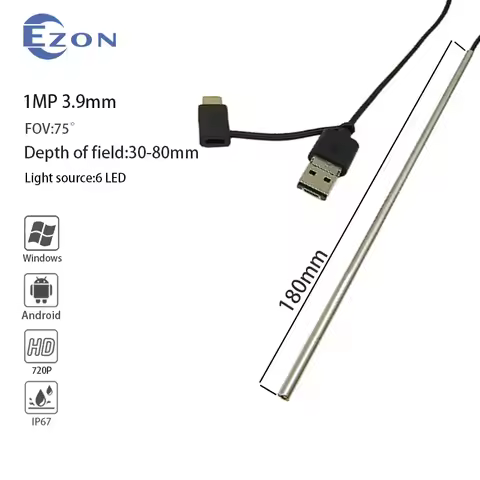 1MP 3.9mm FOV 75° HD Gun Endoscope Camera for Gun Barrel Inspection 1.5m USB 3-in-1 Soft Cord Portab