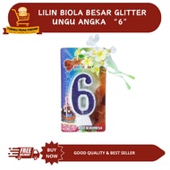 UNGU LILIN LARGE PURPLE GLITTER VIOLIN CANDLE NUMBER 6 - BIRTHDAY CANDLE