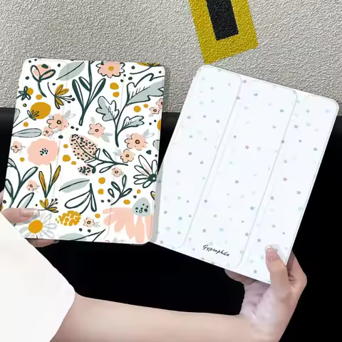 Flower Print Trifold Stand Smart Case for Ipad Air3 10.5 Air 6 11 Inch IPad 10th Generation IPad 5/6