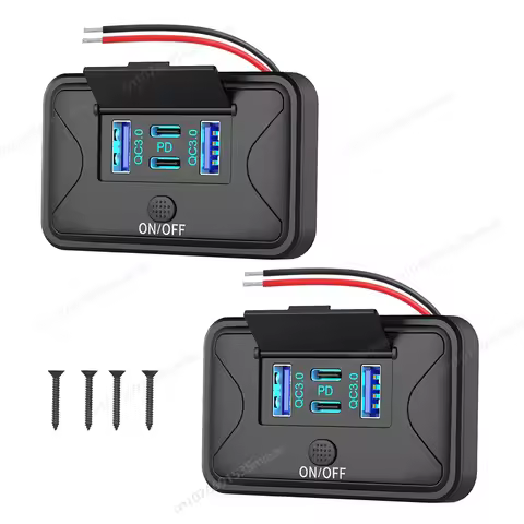 2 Pack 78W 4 Port 12V USB Outlet Wall Mount Dual 36W PD & Dual 18W QC3.0 Wall Mount Panel with Butto