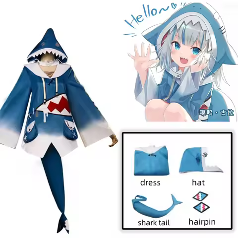 Anime Game Hololive Virtual Vtuber Gawu Gula Shark Cosplay Costume Set Wig Halloween Cosplay Costume