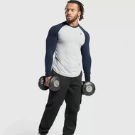 Authentic Gymshark Raglan Long Sleeves Shark Color Matching Long Sleeve Stretch Cotton Slim Fit Fitn