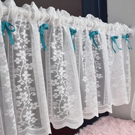 White Short Sheer Kitchen Curtains 55cm Length with Blue Bow Tier Curtains Rod Pocket Sheers Cafe Curtains Sheer Drapes Half Window Curtain for Bathroom Small Windows