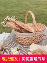 ins Picnic basket bamboo basket hand basket picnic supplies net red full set of props rattan shopping basket woven with cover